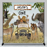 Aperturee - Aperturee Safari Animals Truck Wild One Custom Name Backdrop